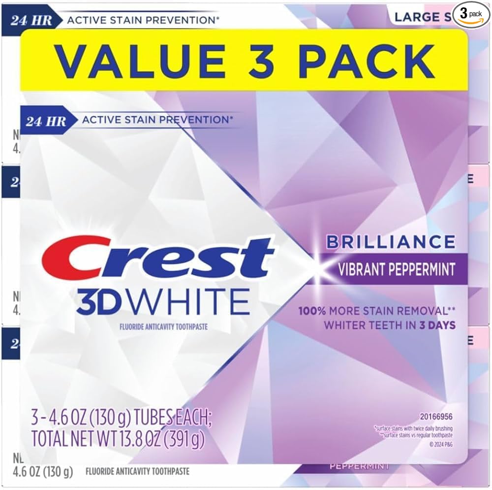 Crest 3D White Advanced, Teeth Whitening Toothpaste for Adults, 3.7 oz, 4 Pack, Cavity Protection Fluoride Toothpaste, Strengthens Enamel, Travel Size Toiletries