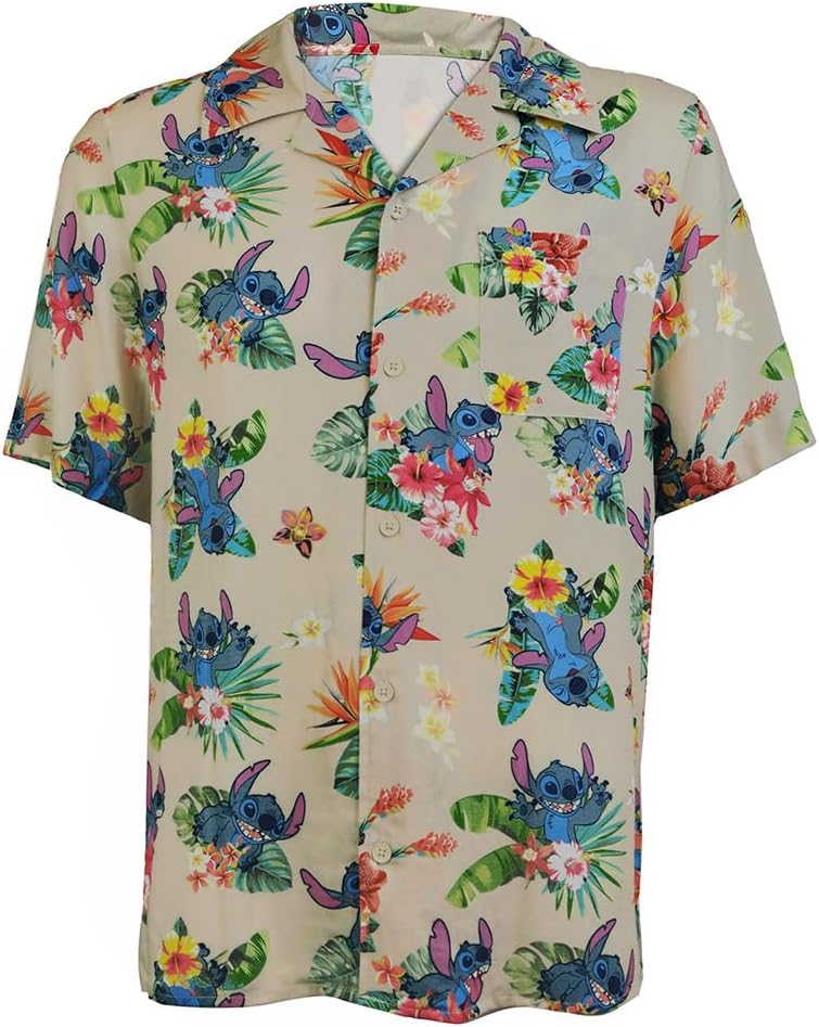 Disney Lilo and Stitch Camisa Hawaiana Tropical de Stitch con Botones para Hombre