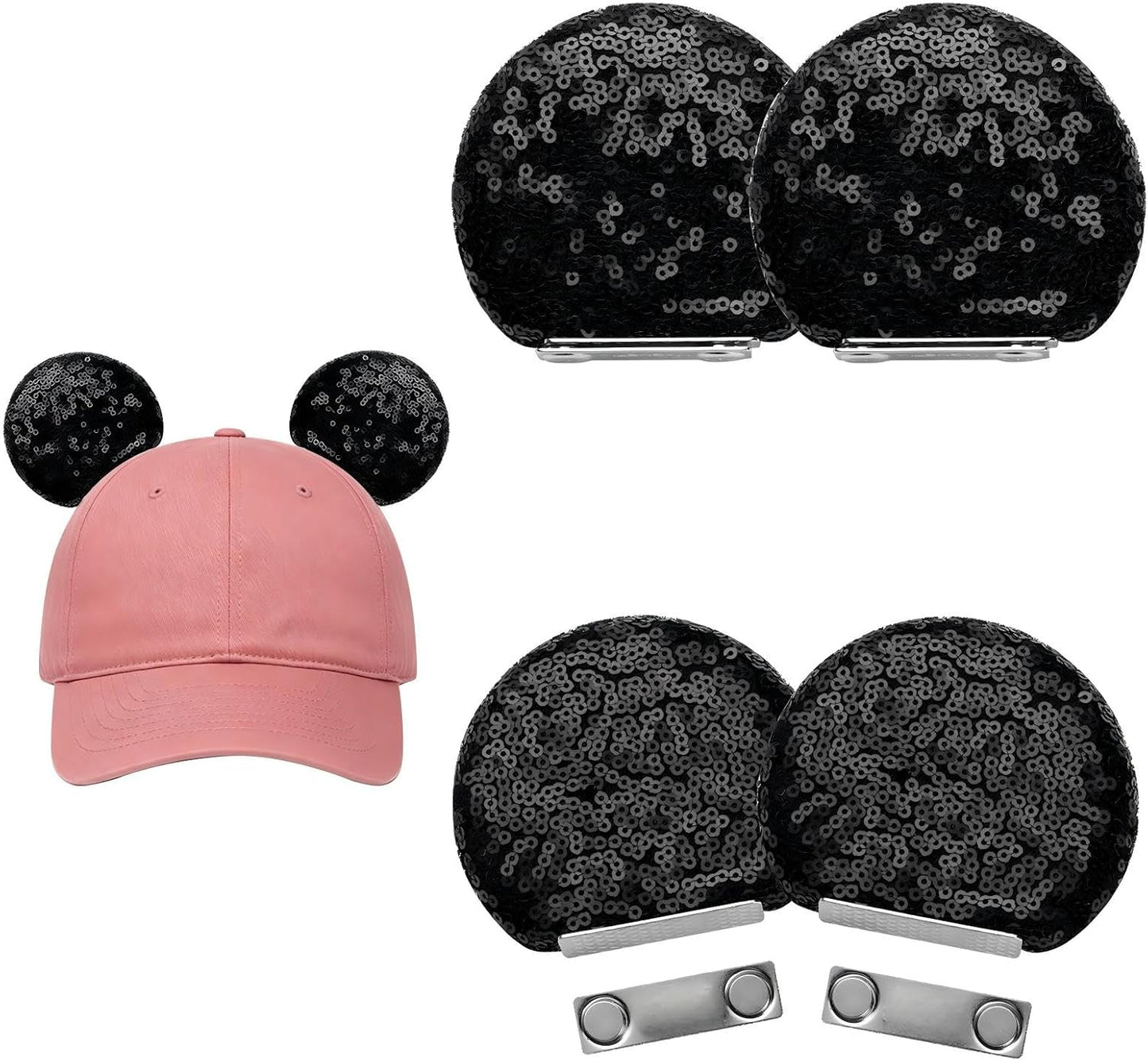 ZIYIZE 4 orejas de ratón magnéticas para sombreros, orejeras magnéticas extraíbles para gorra