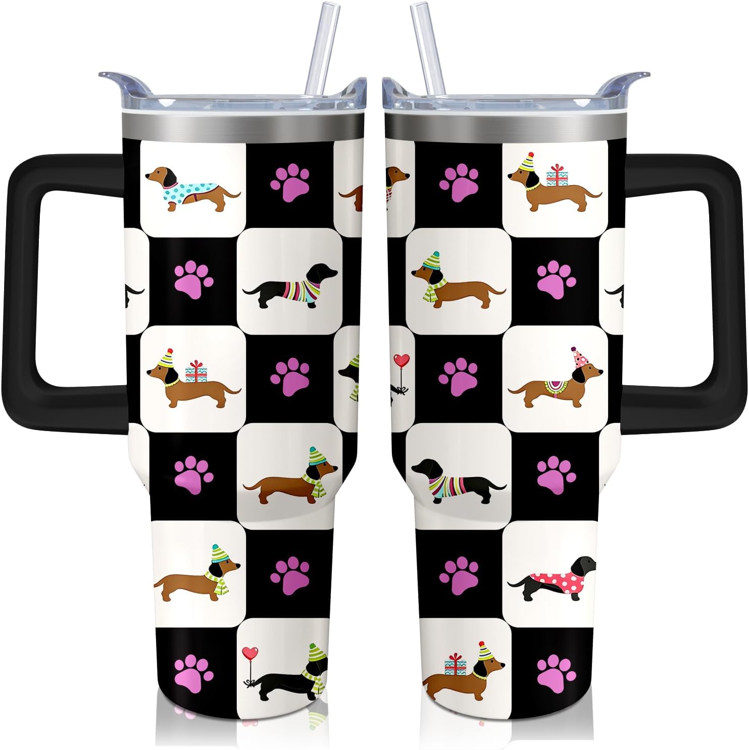 Vaso de rana de 40 onzas con asa y pajilla, taza aislada de acero inoxidable a cuadros búfalo con tapa, taza de café de viaje, botella de agua, regalos de cumpleaños para el día de la madre