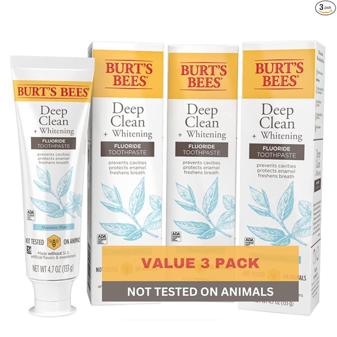 Burt's Bees Pasta de dientes, sabor natural, sin flúor, puramente blanca, menta zen, 4.7 onzas, paquete de 3