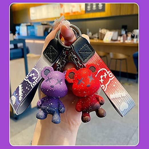 [AIXUAN] Men Women Boy Girl Cute Color Bear Key Knitting Idea Rope Resin Animal Pendant Metal Keychain (Grey)