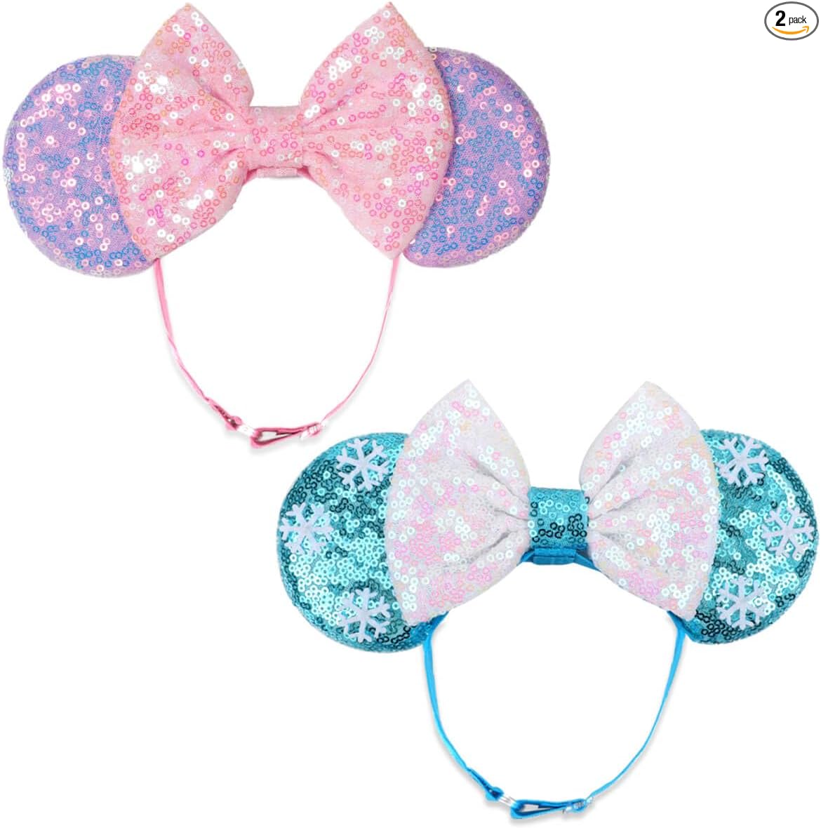 DRESHOW Minnie Ears Headbands Mouse Ears Sequins Bow Headbands Adjustable Elastic Headband Sequins Party Decoration Costume Cosplay for Women