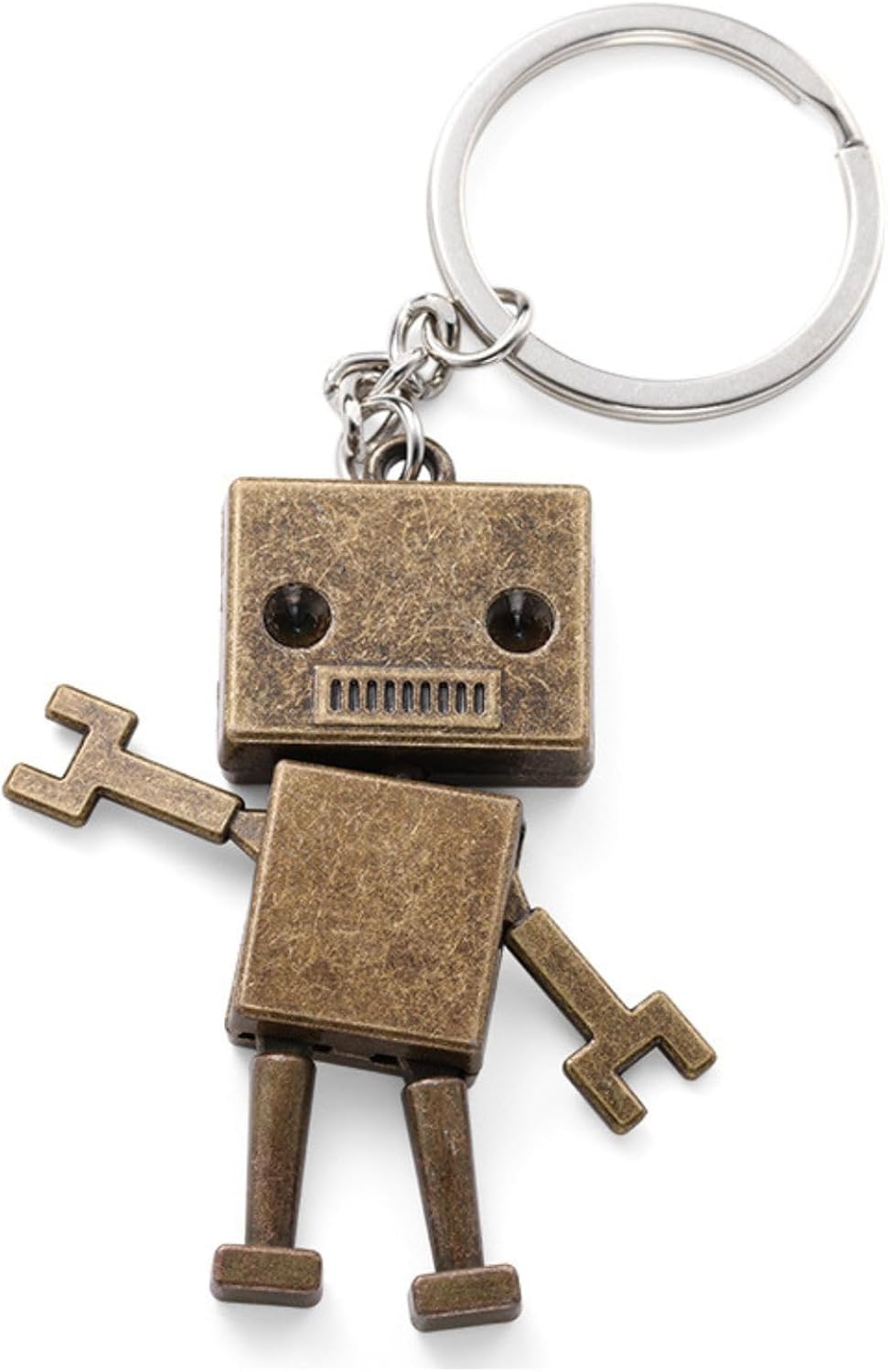 (Amazing Green) Robot Keychain Cute, Lovely, Movable, Zinc Alloy | 手足が動くギミックを搭載したレトロ調デザインのロボット型キーホルダー、耐久性のある亜鉛合金製で重厚感のある仕上がり、車の鍵や家の鍵をまとめる二重リング付きで紛失防止に役立つ実用品、リュックやカバンのワンポイントとして飾れるチャーム