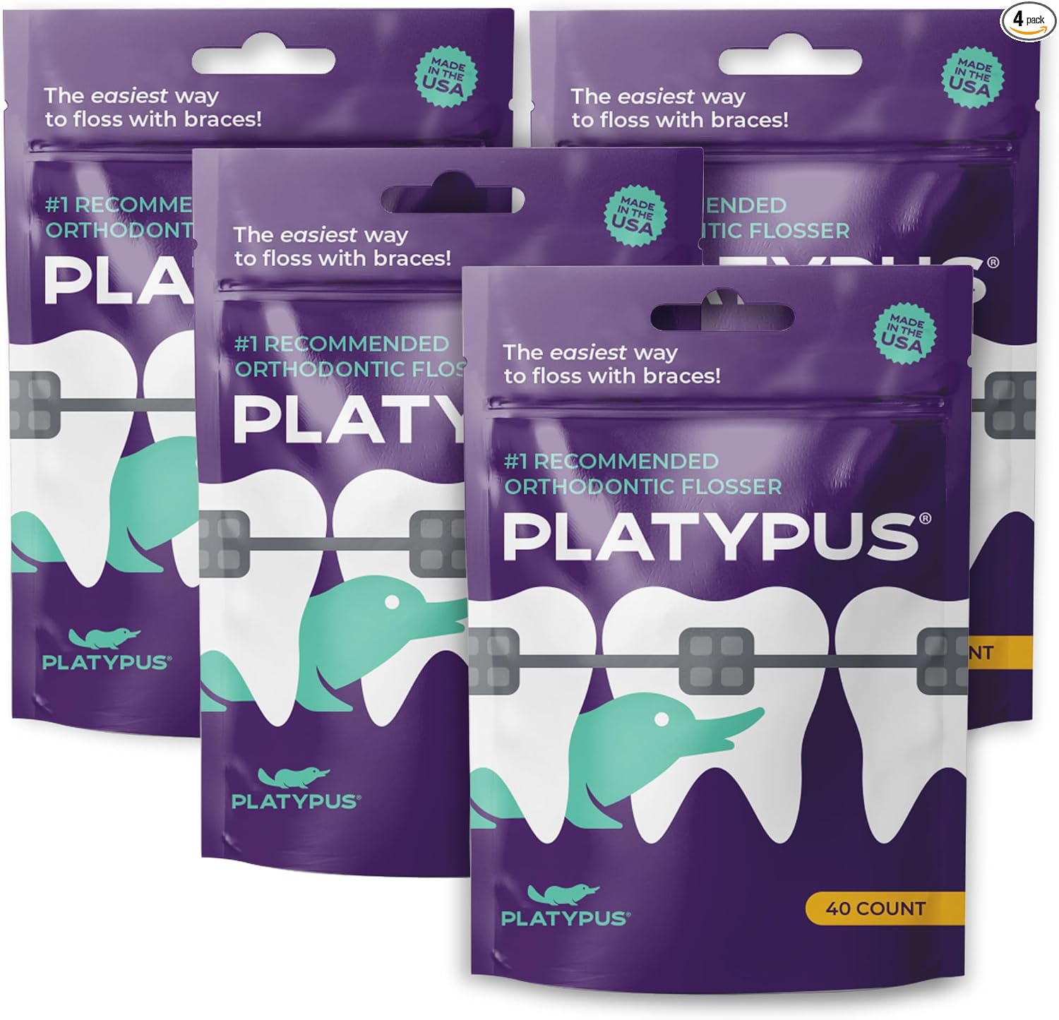Platypus Hilo dental de ortodoncia para aparatos ortopédicos, 40 unidades (paquete de 1), púas ortográficas para adultos y niños, se adapta debajo del alambre del arco, no daña, fomenta los hábitos de