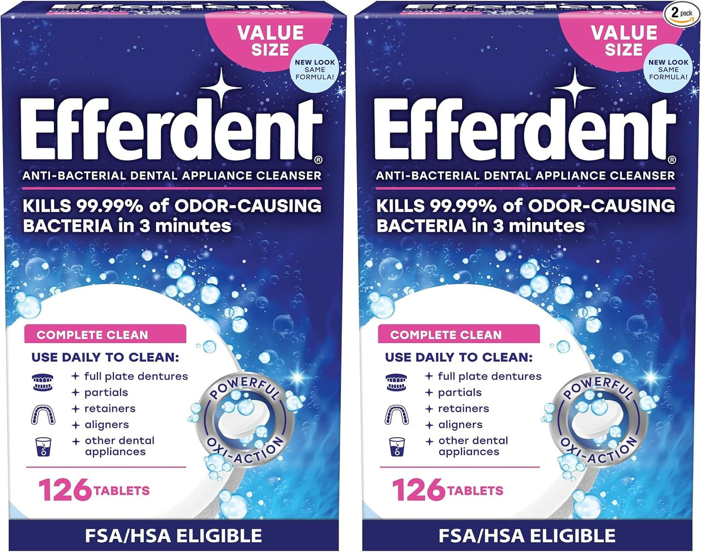 Efferdent - Tabletas de limpieza dental, completamente limpio, 102 tabletas