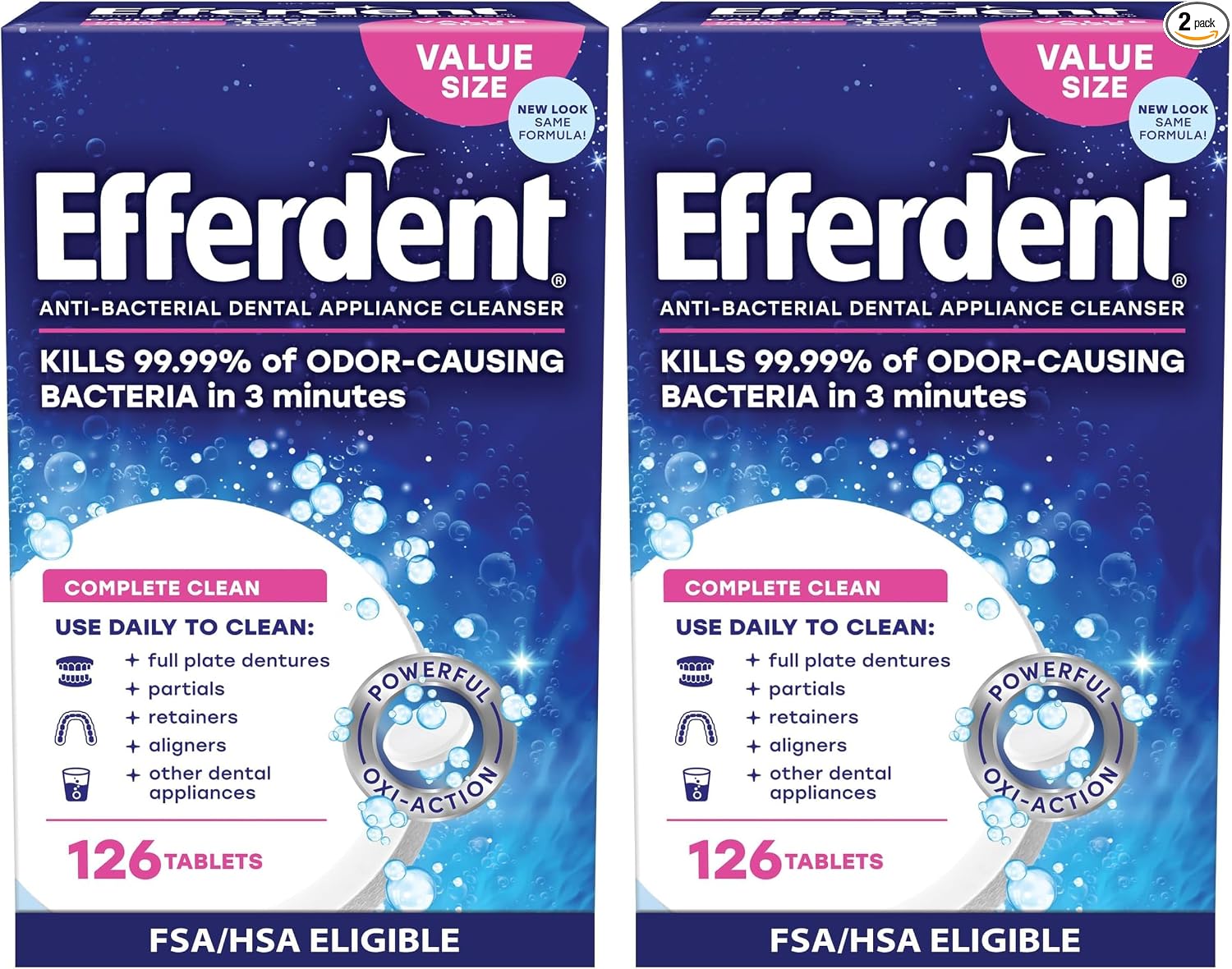 Efferdent - Tabletas de limpieza dental, completamente limpio, 102 tabletas