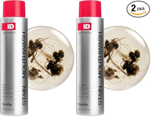 Hismile iD - Enjuague bucal blanqueador de manchas, enjuague bucal que elimina la suciedad para un aliento fresco, enjuague bucal de peróxido de hidrógeno para promover dientes más blancos, enjuague con peróxido con aceites esenciales, 8.0 fl oz