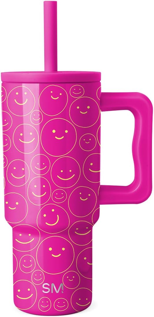 Simple Modern Disney Trek Kids - Vaso de acero inoxidable para niños y niñas, con asa y tapa con pajilla de silicona, resistente a derrames y fugas, reutilizable, Minnie Mouse en terrazo, 24 onzas