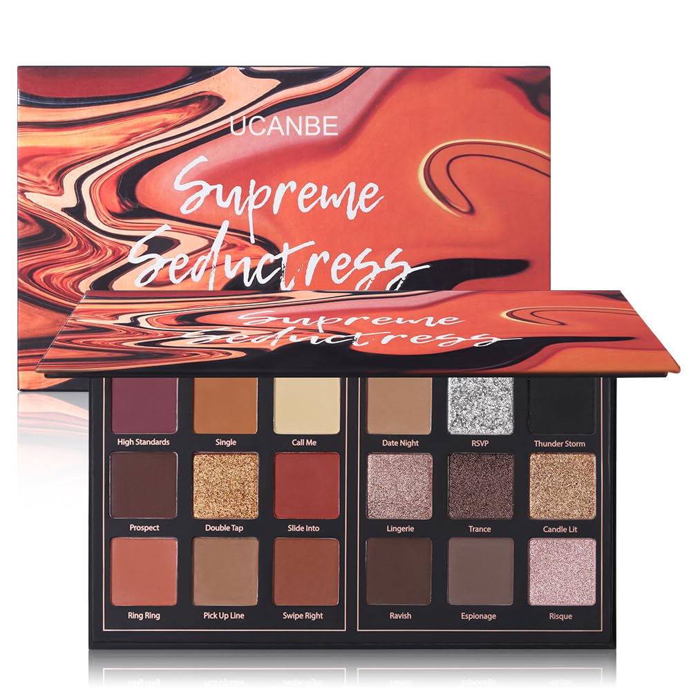 Matte Eyeshadow Palette Pro 18 Colors Pigmented Shimmer Glitter Eye Shadow Palette, Long Lasting Waterproof Dark Smokey Powder Cosmetics Pallet Halloween Valentine Gift Makeup Kit (01# Seductress)