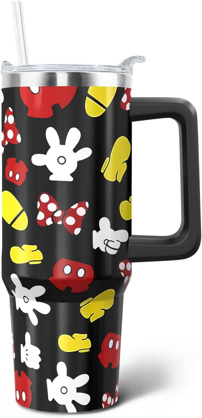 Vaso de 30 onzas con diseño de castillo de dibujos animados, con asa, tapa y pajilla, vaso aislado de acero inoxidable, taza de café de viaje con fuegos artificiales, regalo de cumpleaños, Navidad