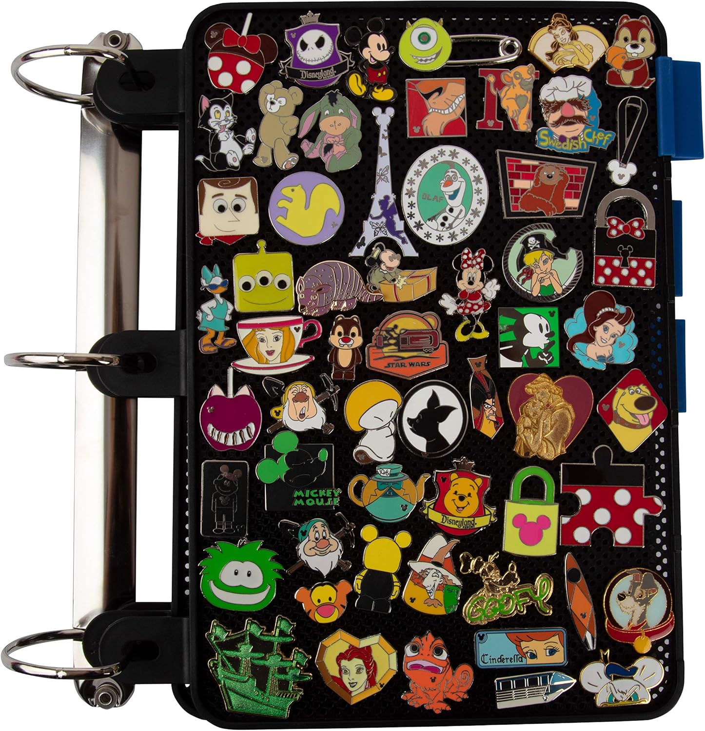 Paquete de 6 páginas de exhibición de pines esmaltados para carpeta de 3 anillas, sin hundimiento (negro) | 6pc flat no-sag binder inserts securely hold & display Disney trading or lapel enamel pins with backings. (Pins not included)