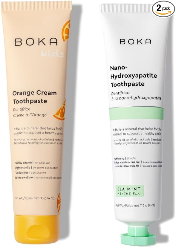 Boka Pasta de dientes sin flúor Nano Hydroxiapatite Pasta de dientes - Sabor fresa y mango, 4 oz 1 paquete