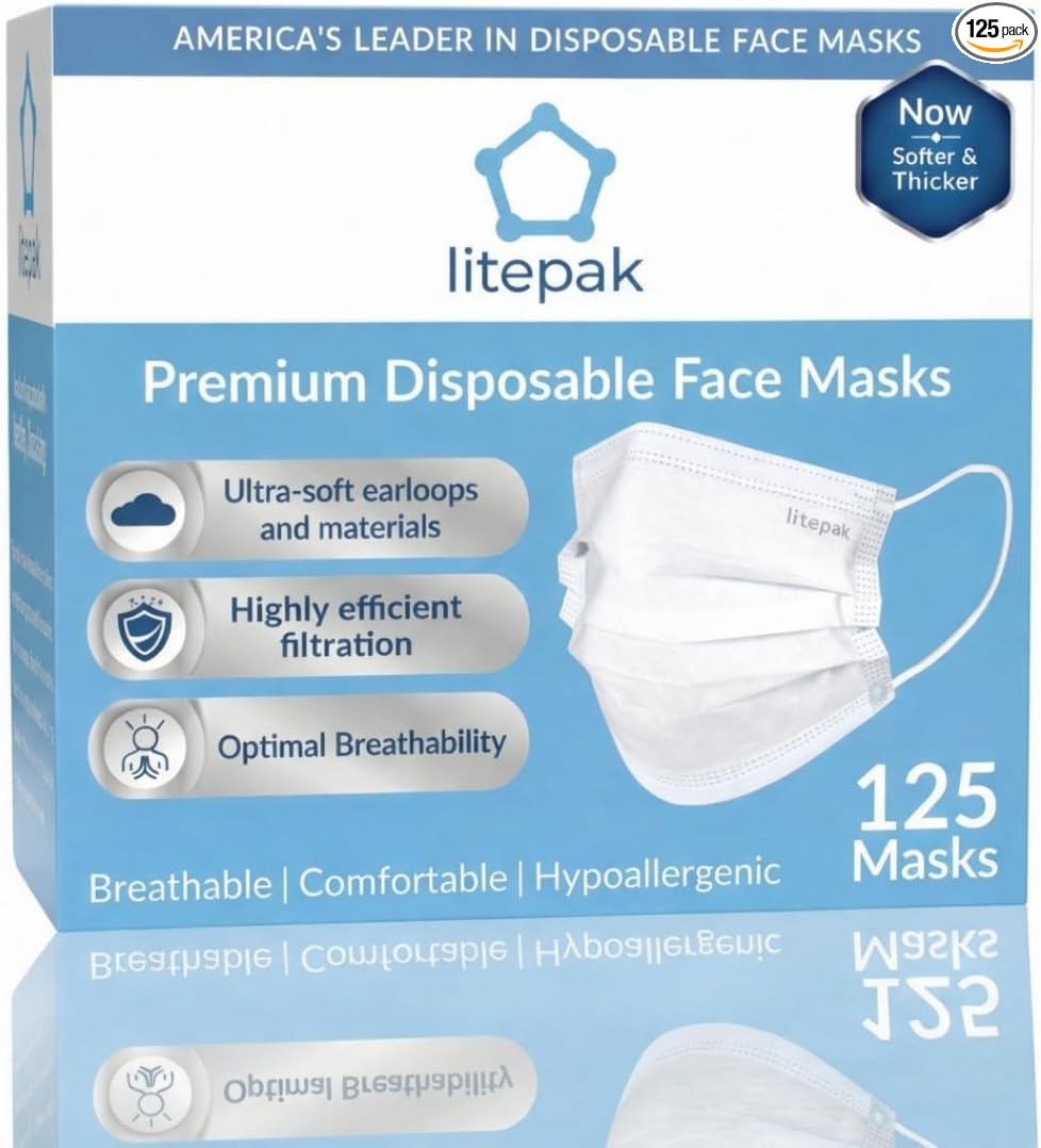 Máscara de filtro desechable 3 Ply Earlook, hipoalergénico, quirúrgico, dental, médico, de alta calidad., Azul, 1