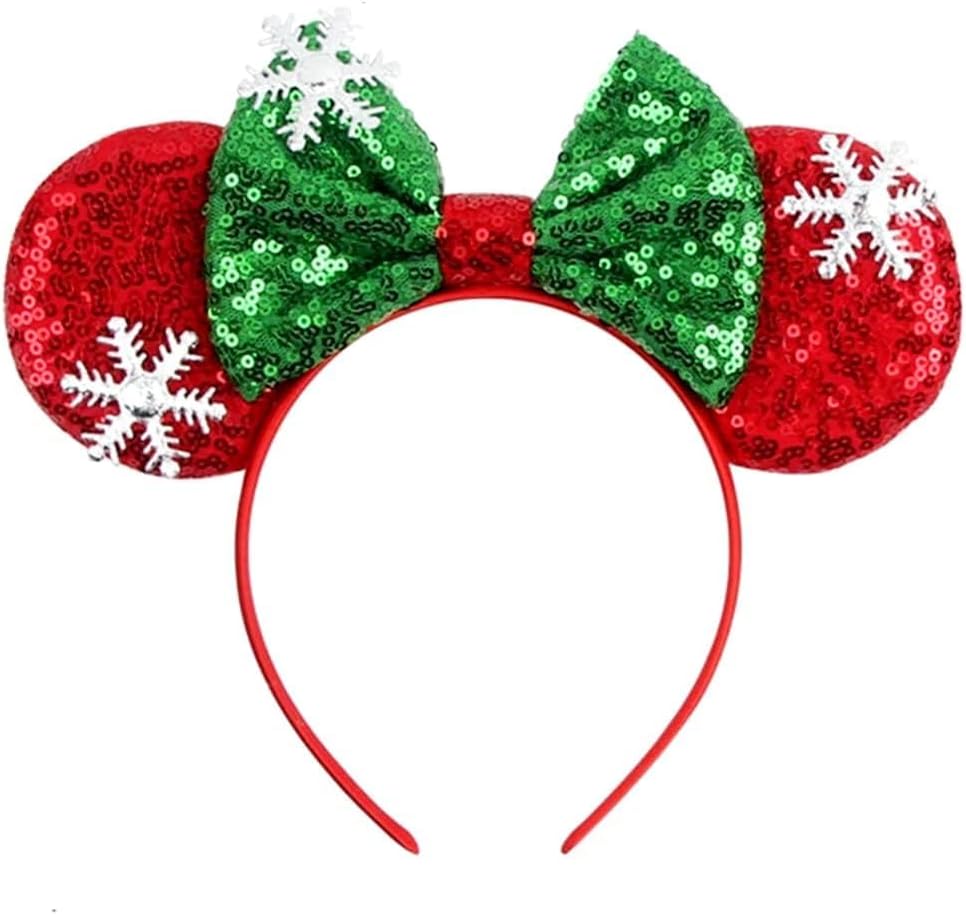 Pink Minnie Ears Headband Hair Band for Women Girls Fashion Design (Red Christmas Flake)