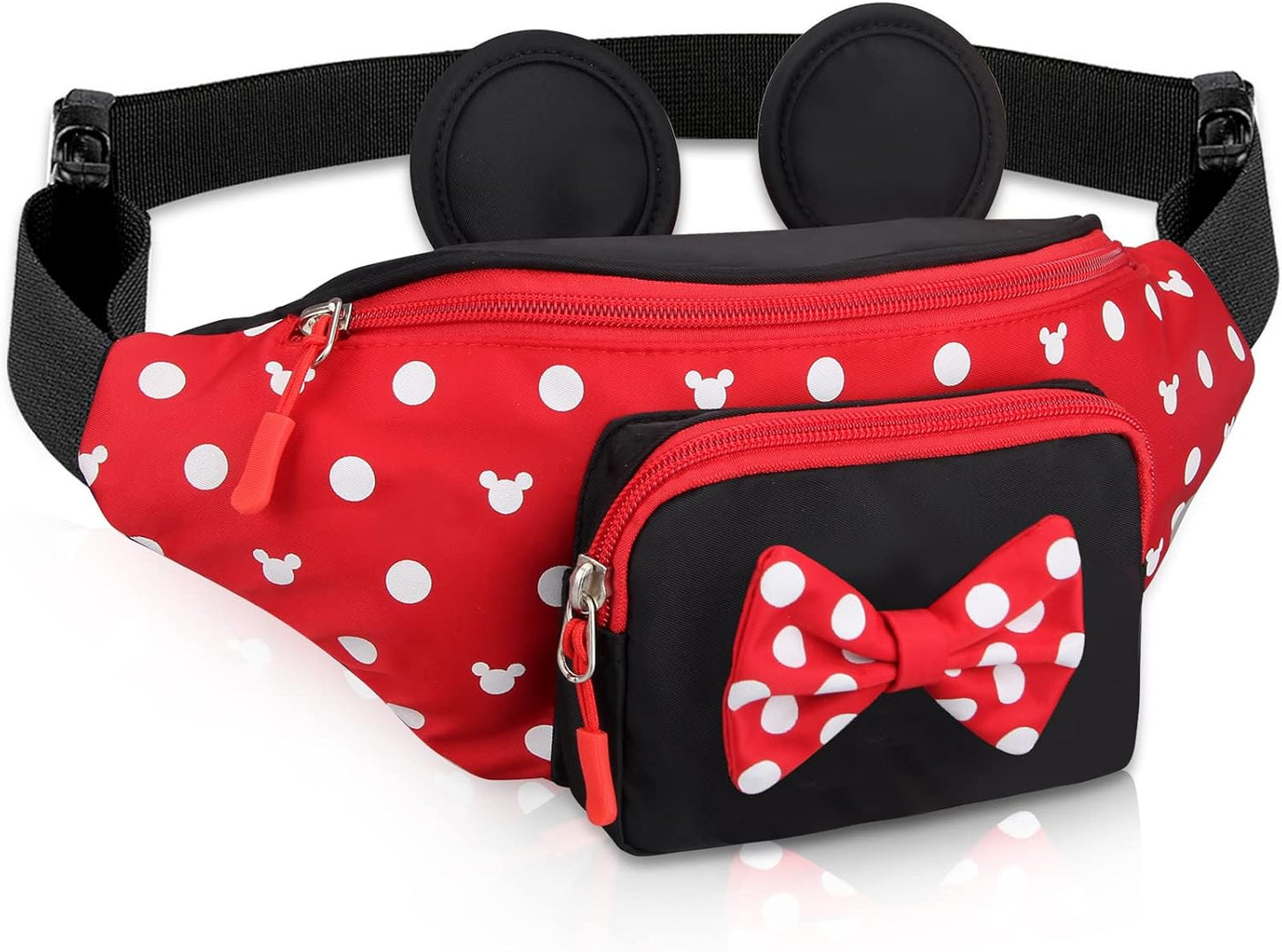 Riñonera linda para viajes, para mujeres, adolescentes y niñas, mini riñonera de ratón, cangurera de dibujos animados, para senderismo, bolsa de cintura al aire libre con orejas de ratón, Rojo, L