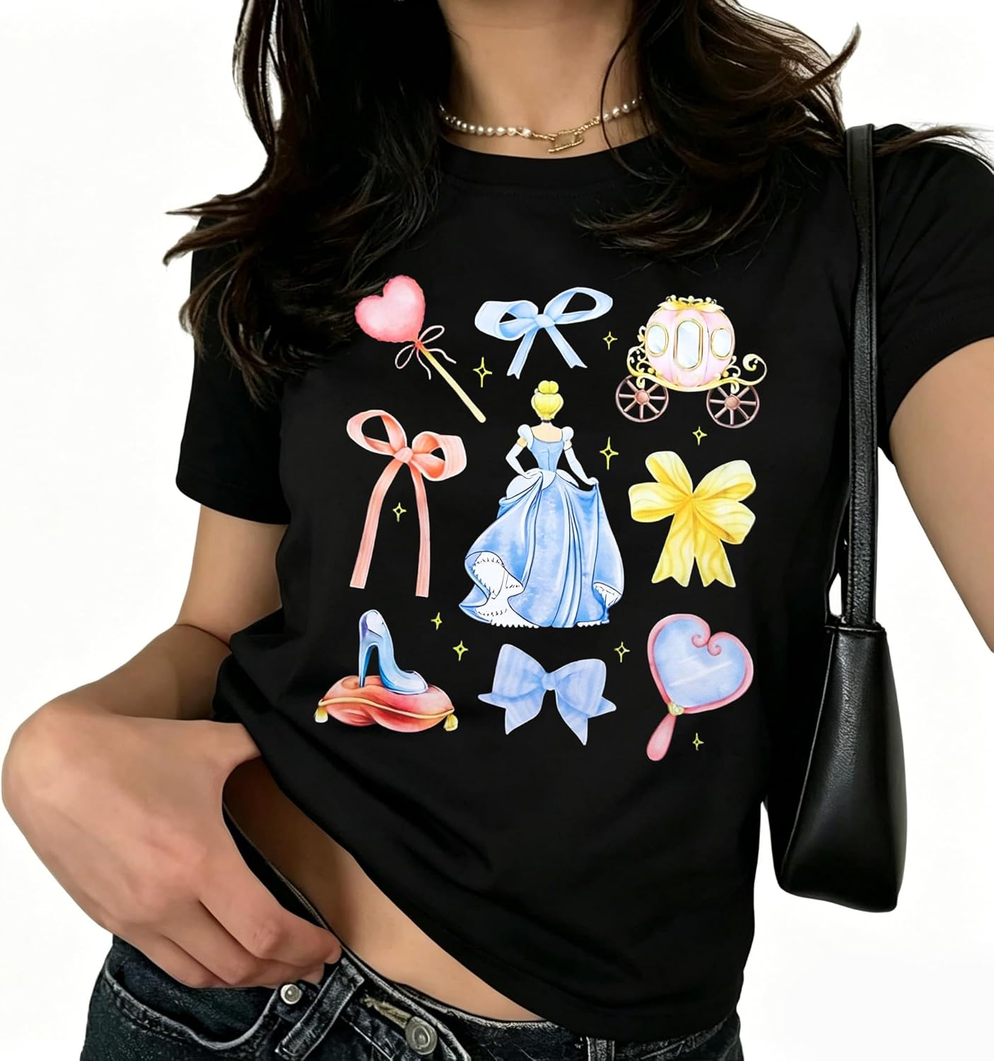 Camiseta con Lazo de Cerezas Rosa para Mujer: Blusas Coquette, Camisetas Estéticas de Chica Limpia, Camisetas Casuales de Verano de Manga Corta