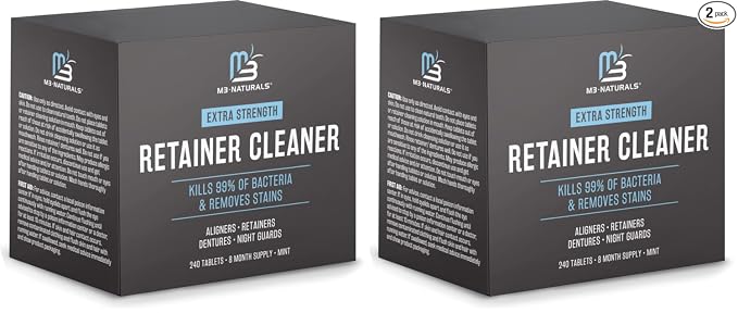 Retainer Cleanser Tablets Invisalign Cleaner, Removes Odors Discoloration Stains and Plaque 4 Month Supply Denture Cleansers Retainers Mouth Guards Denture Bath Mint by M3