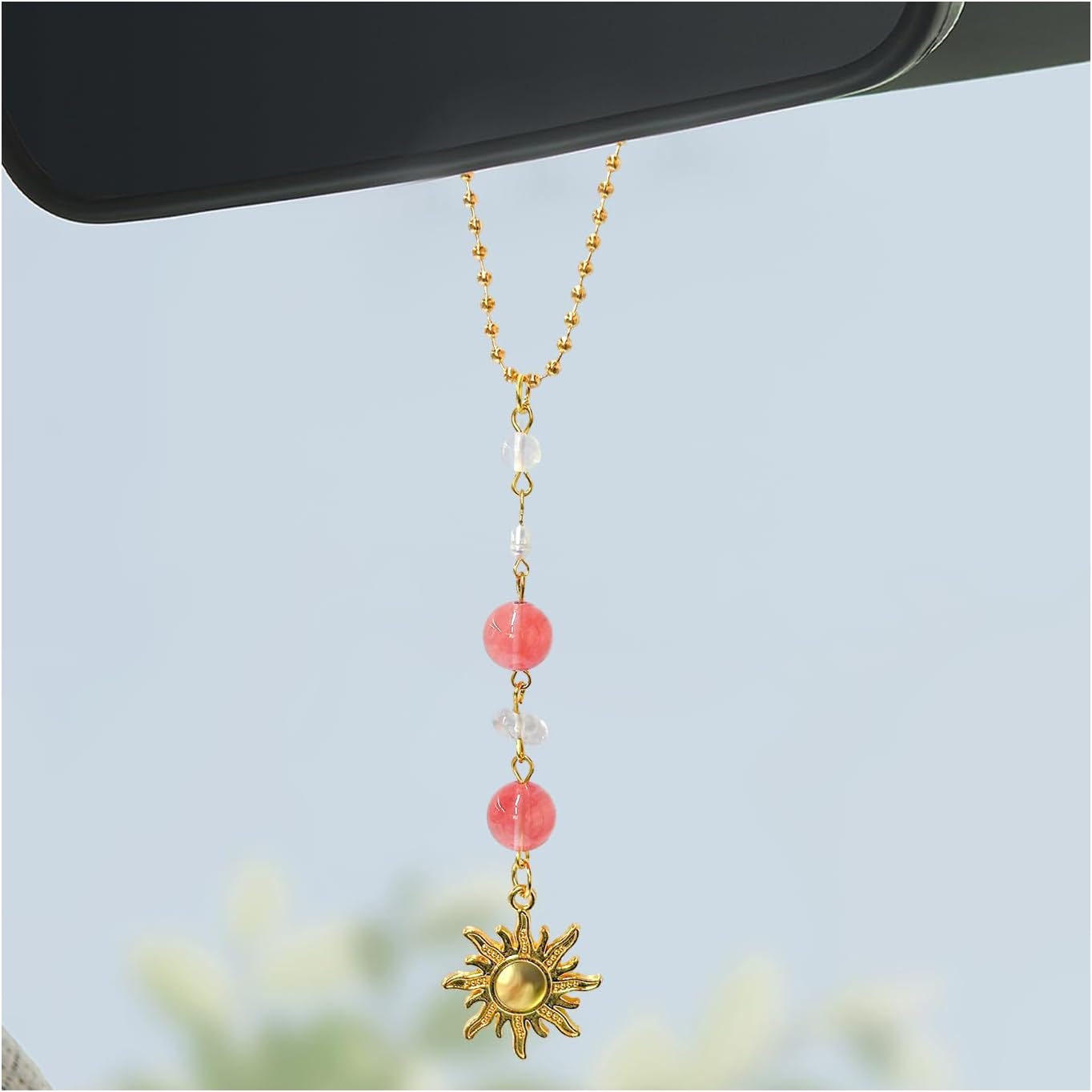 Dije colgante de sol para automóvil, espejo retrovisor, bonito adorno bohemio colgante de sol para decoración del automóvil, ornamento colgante, piedras de cristales naturales curativos hechos a