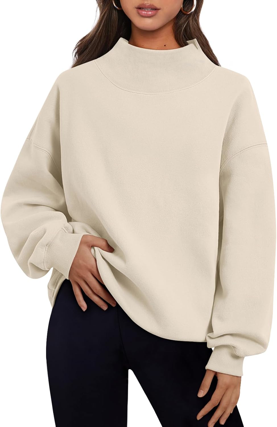 Trendy Queen - Sudaderas de gran tamaño para mujer, cuello alto, manga larga, sudaderas con capucha para otoño, ropa 2024 | Fall Fashion Clothes 2026,Long Sleeve Tops,Comfort Soft Fleece,Travel Casual Work Lounge Daily Outfit