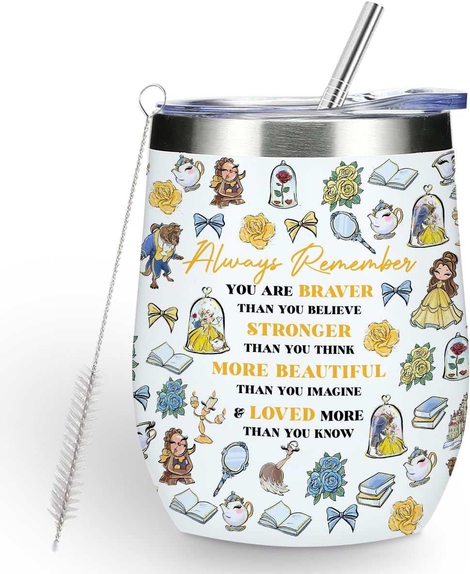 Vaso de vino mágico lindo, regalo de cumpleaños de Navidad con personajes inspirados para mujeres, mamá, regalos de aliento inspiradores mágicos, taza de café aislada de acero inoxidable de 12 onzas