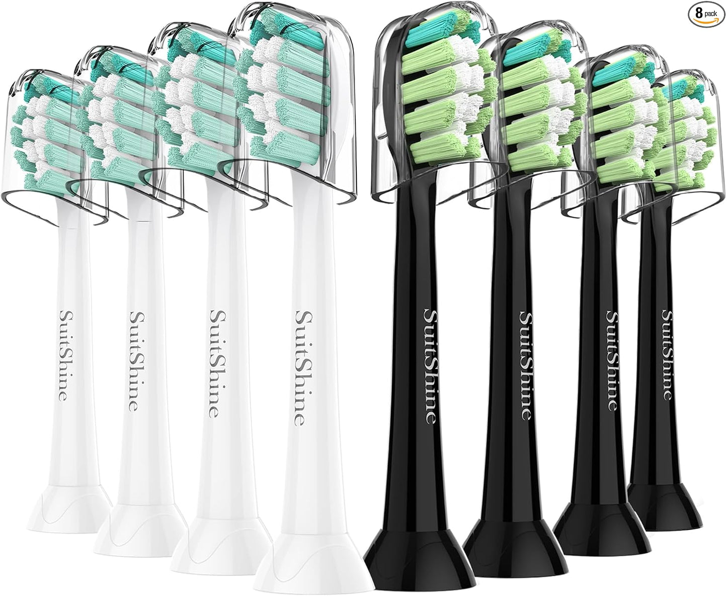 SuitShine Cabezales de repuesto para cepillos de dientes compatibles con Philips Sonicare y más mangos de clic, paquete de 8 unidades, color blanco