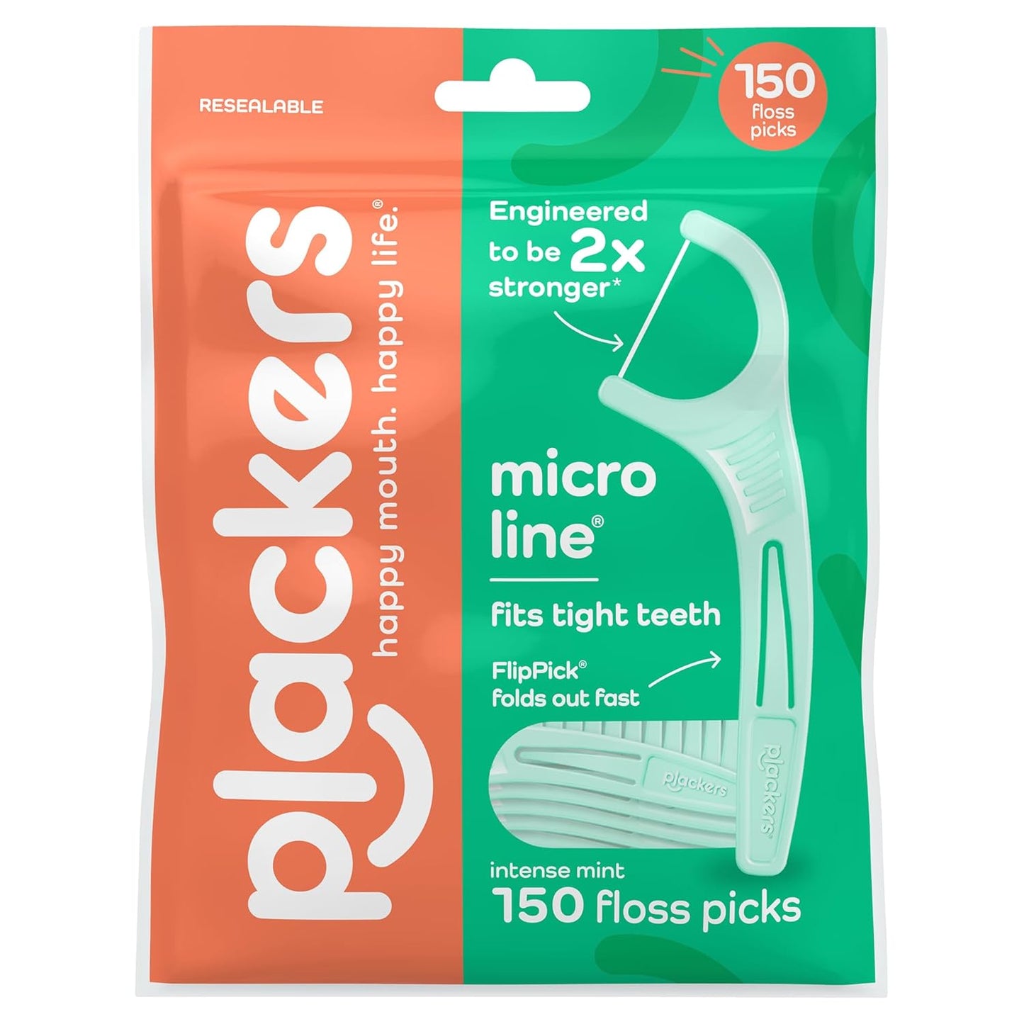 Plackers Micro Line - Aplicadores de hilo dental, palillo plegable FlipPick, Tuffloss, fácil almacenamiento con sello seguro, sabor a menta fresca, 300 unidades