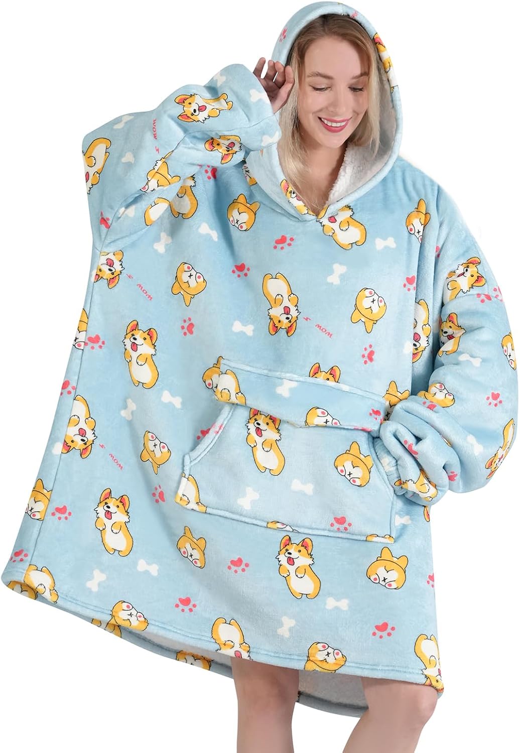 Mewkou - Manta con capucha de vestir para adultos, sudadera con capucha de forro polar sherpa de gran tamaño para mujeres y hombres, dinosaurio fósil que brilla en la oscuridad
