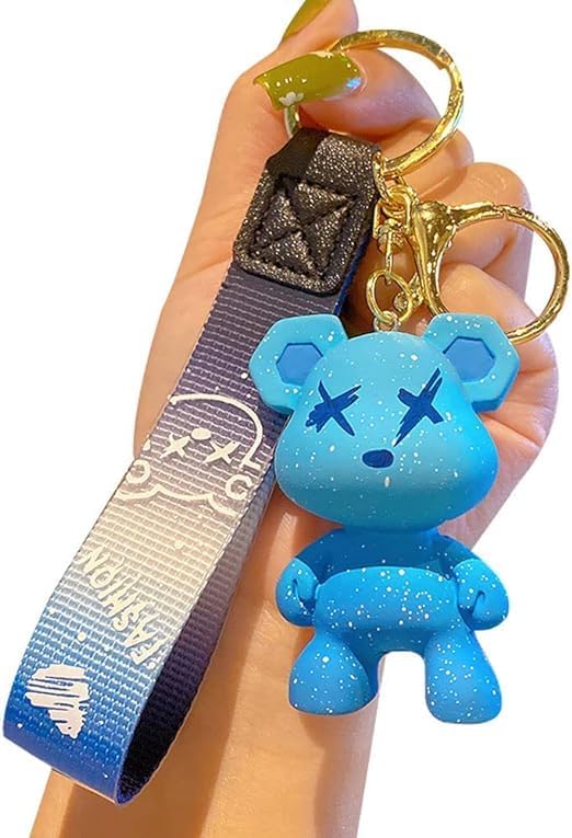 [LeChengMM] Men Women Keychain,Cute Bright Color Bear Keychain,Idea Braided Rope Resin Animal Pendant,Metal Keychain