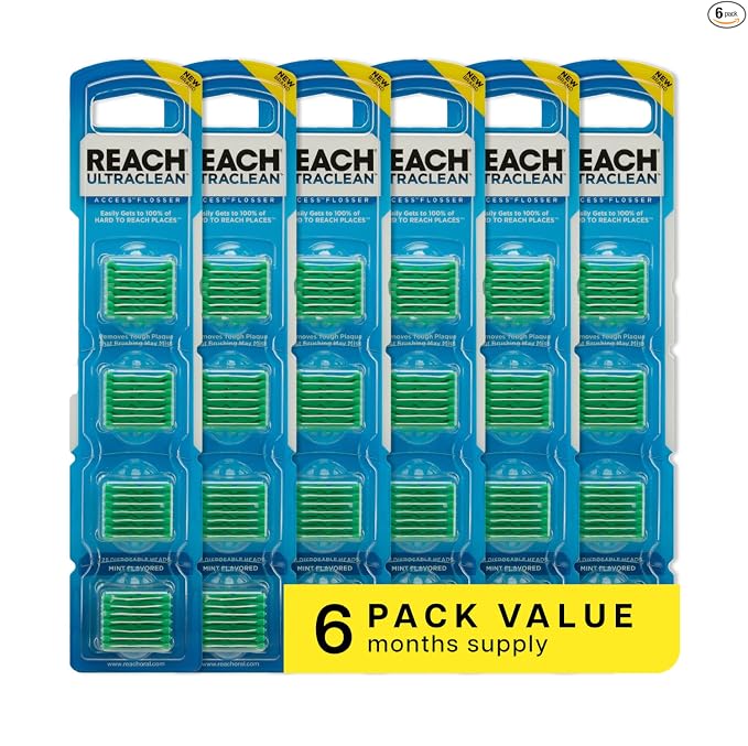 Cabezales de recambio para hilo dental Reach Ultraclean Access, menta, removedor de placa para dientes, resistente a los desgarros, para áreas de difícil acceso, cuidado bucal, sin PFAS, para adultos
