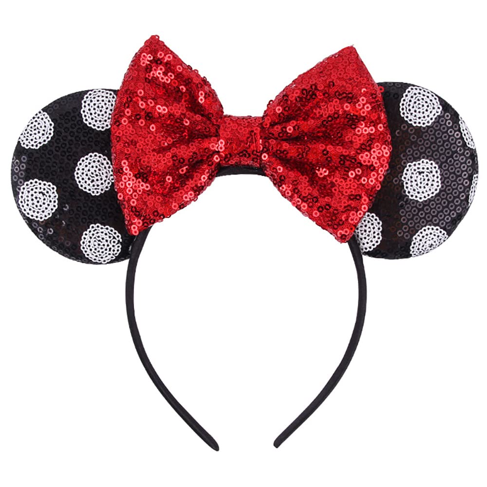 Foeran - Diademas con orejas de ratón, arcos brillantes, orejas de ratón con purpurina, decoración para fiesta de princesa, disfraz para niñas y mujeres (impresión de leopardo-1)