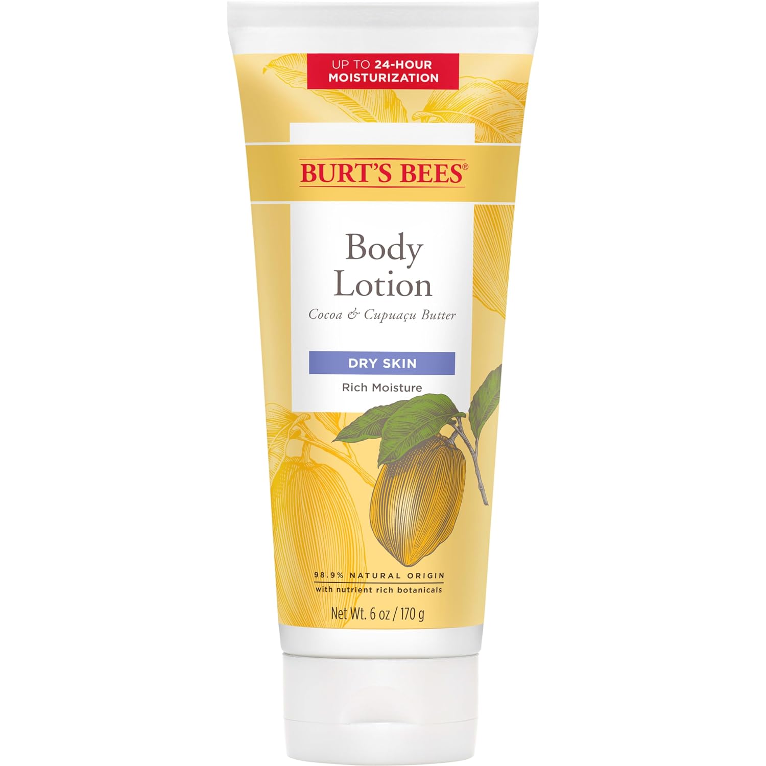 Burt's Bees Loción corporal de mantequilla para piel seca con cacao y cupuaçu, 6 onzas (el paquete puede variar)