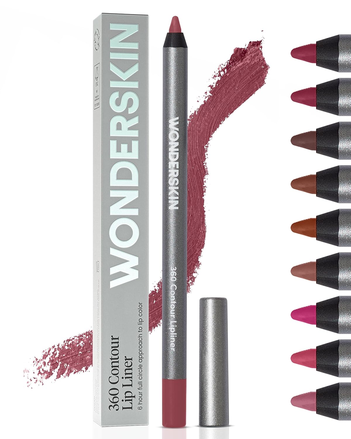 Wonderskin Lápiz delineador de labios - Delineador de labios contorneador 360, duradero, lápiz de labios afilable, impermeable y a prueba de transferencia, delineador de labios desnudo (Morado)