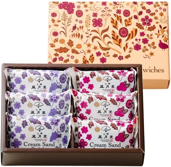 【Ueno Fugetsudo Cream Sandwich 6-piece Set】 Sweets, Baked Goods, Year-end Gift, Mother's Day, Gift, Cookies, Biscuits, Raisin Sandwich