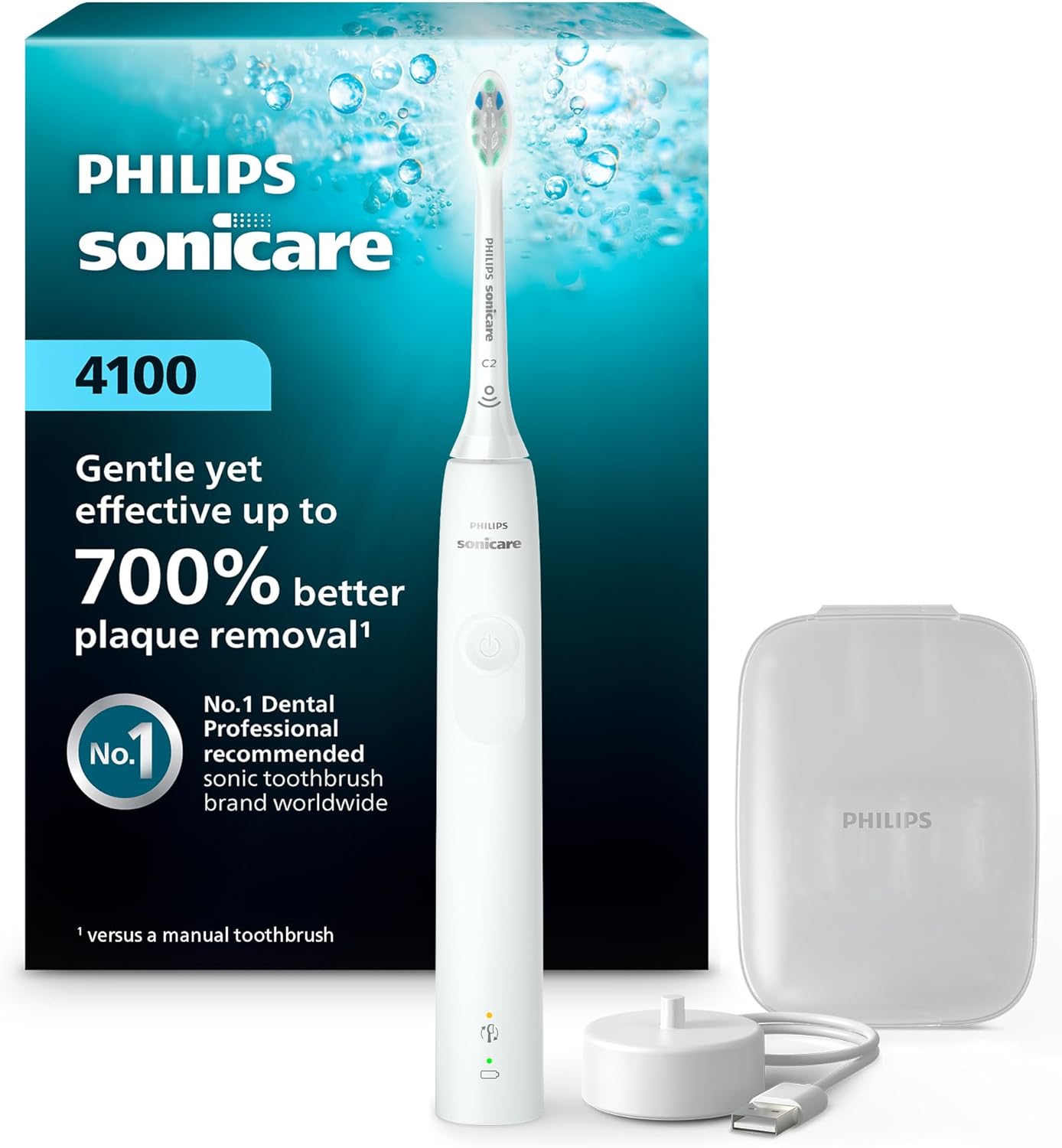 Philips Sonicare 4100 HX3681/24 - Cepillo de dientes eléctrico recargable con sensor de presión, color negro
