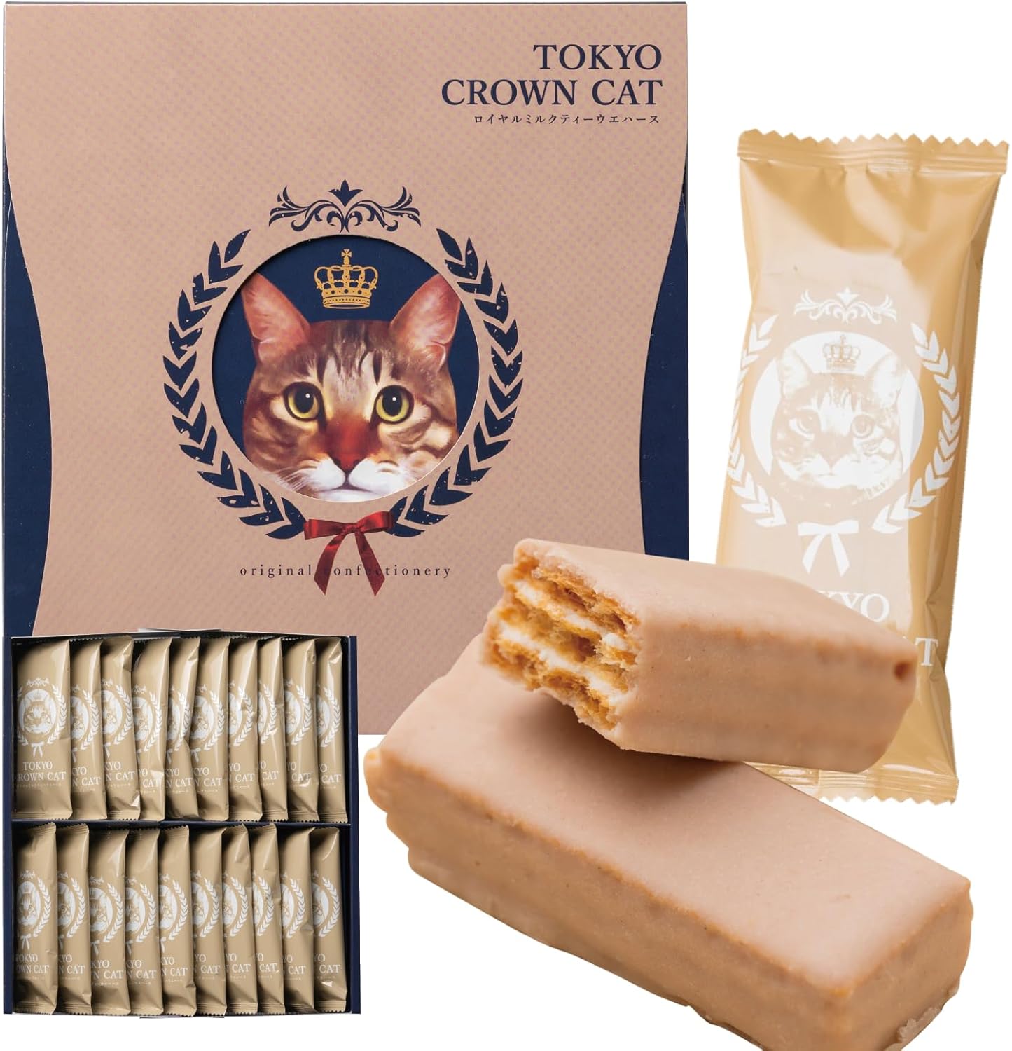 Tokyo Crown Cat Royal Milk Tea Wafers Pack of 10, Summer Gift, 2026 Gift, Tokyo Souvenir Wafers Kijitora