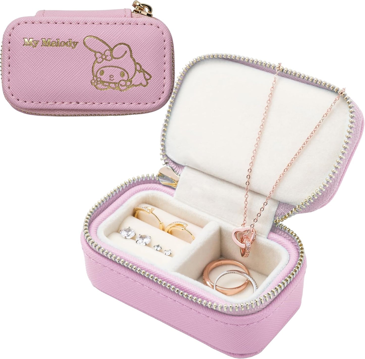 L'a Poume Sanrio Jewelry Case Accessory Ring Ring Small Mini Pouch Portable Portable Travel Cinnamon Roll Chromi My Melody Hello Kitty (Chrome Black))