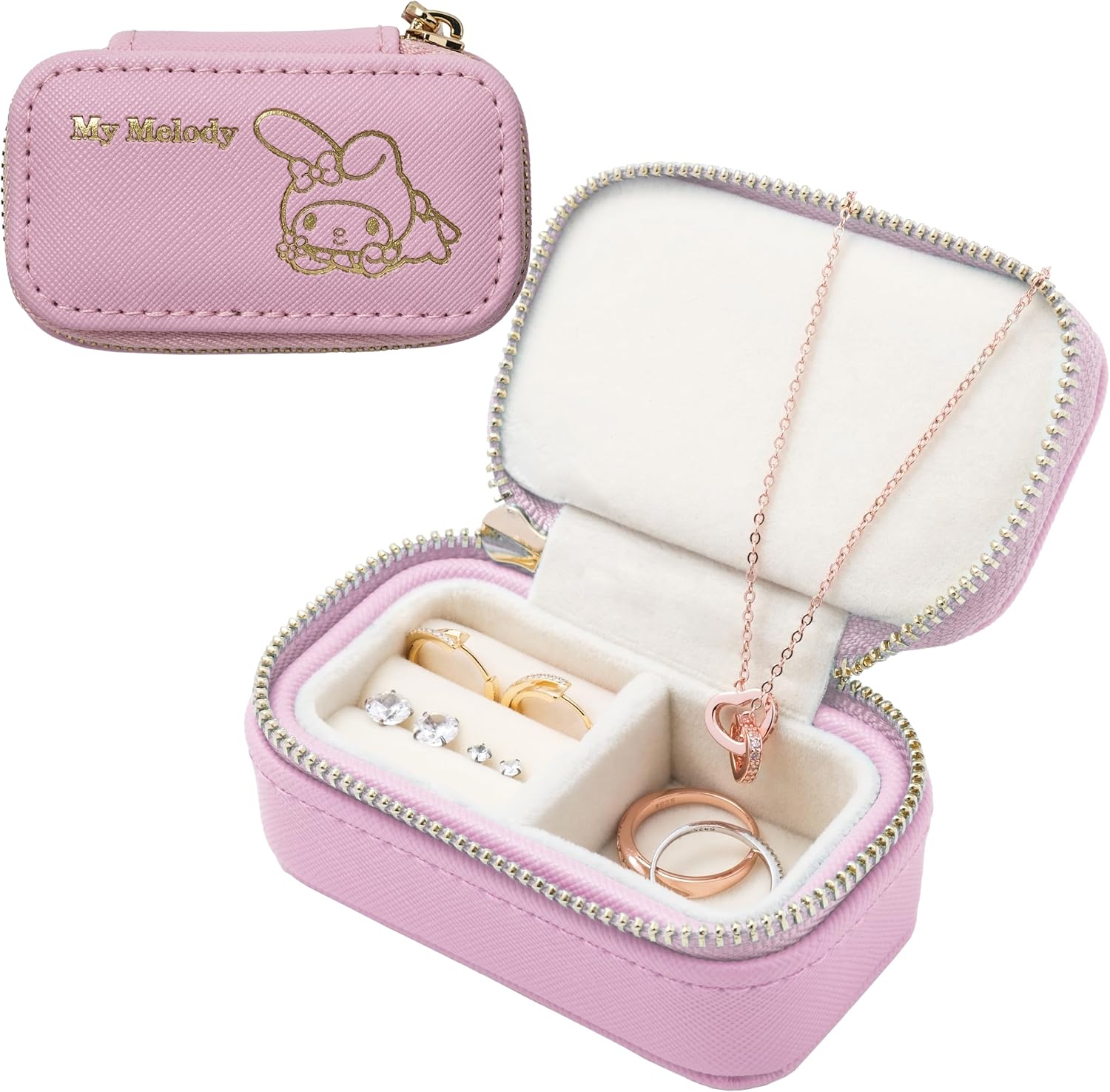 L'a Poume Sanrio Jewelry Case Accessory Ring Ring Small Mini Pouch Portable Portable Travel Cinnamon Roll Chromi My Melody Hello Kitty (Chrome Black))