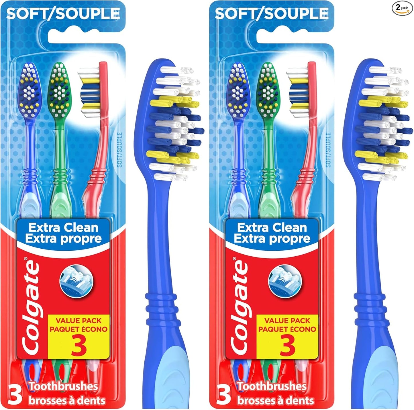 Cepillo de dientes Colgate Extra Clean, cepillo de dientes suave para adultos, 6 unidades (paquete de 1)