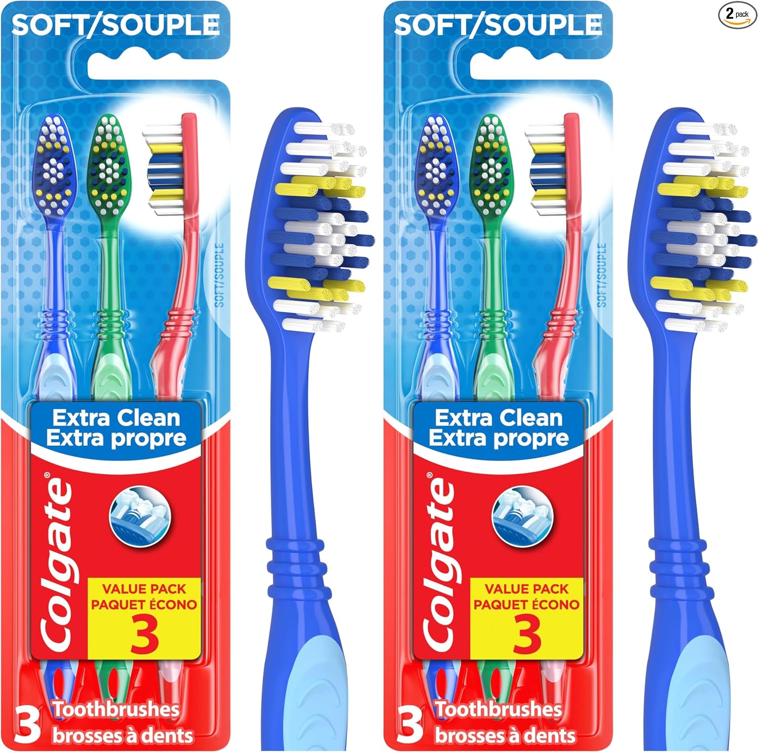 Cepillo de dientes Colgate Extra Clean, cepillo de dientes suave para adultos, 6 unidades (paquete de 1)