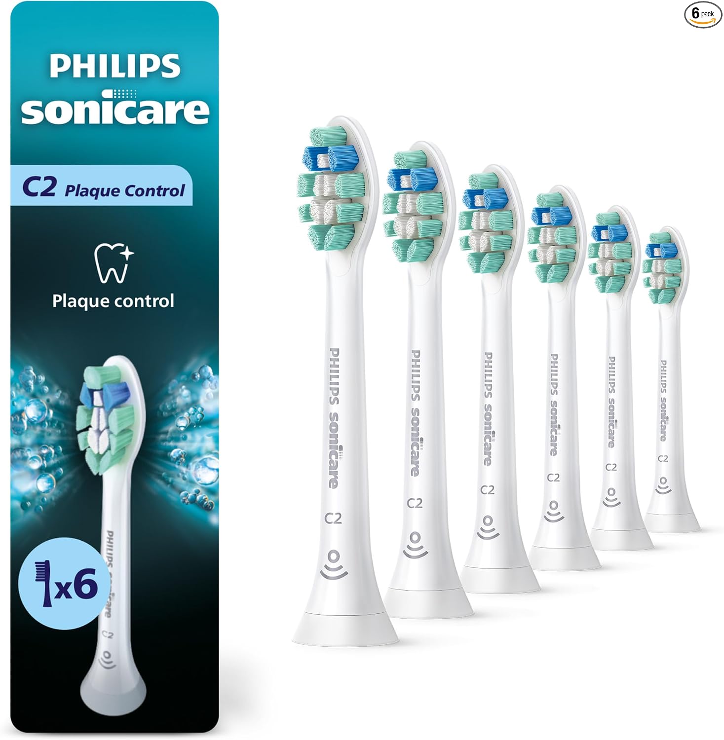 Philips Sonicare C2 Plaque Control - Cabezales de repuesto genuinos para cepillo de dientes eléctrico, Blanco, paquete de 3, HX9023/65