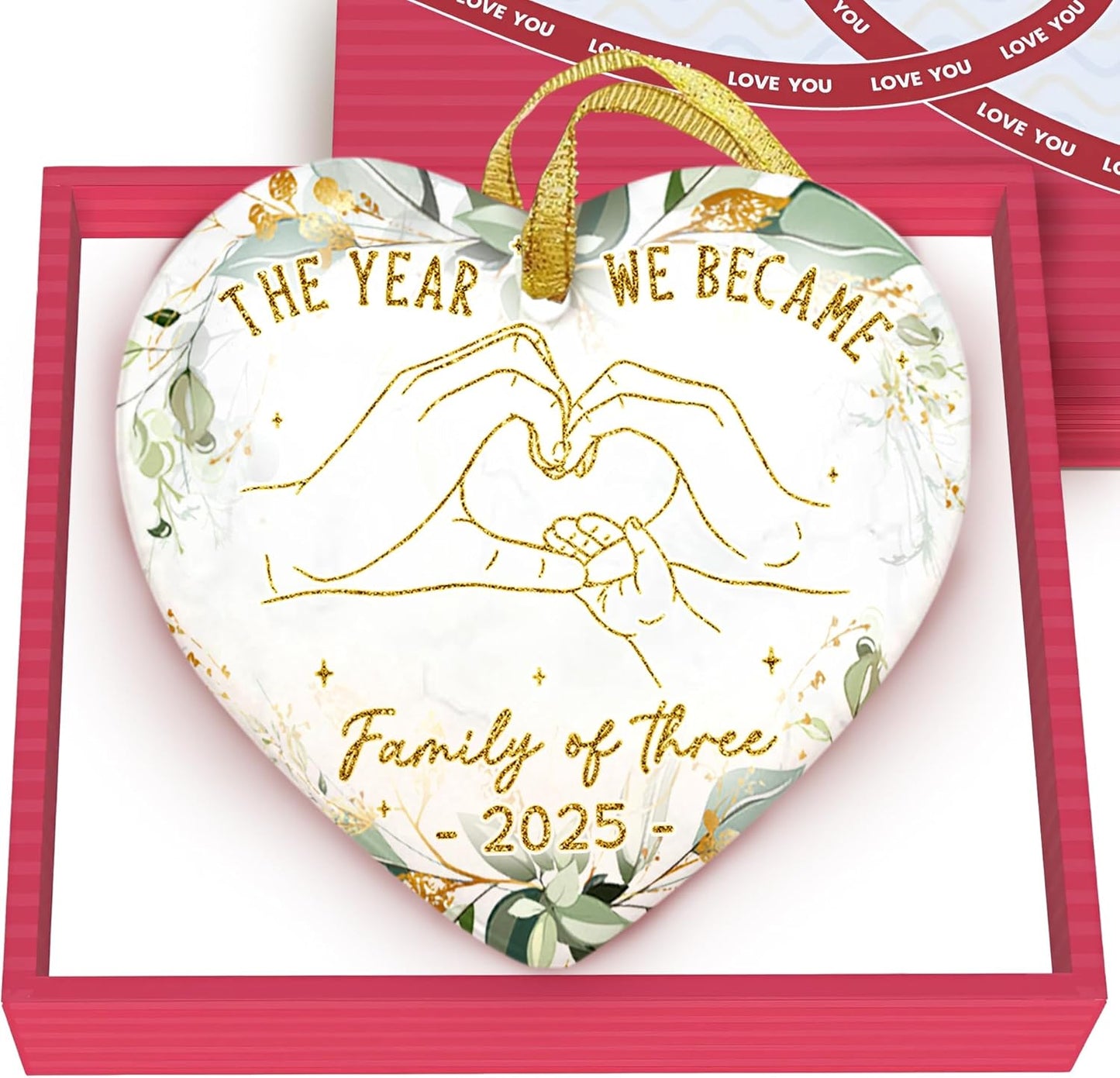 GOSSBY Adorno de Amistad para Mujeres para Amiga - Amigas Que Se Han Convertido en Familia - Adorno Navideño de Cerámica en Forma de Corazón para Árbol 2025