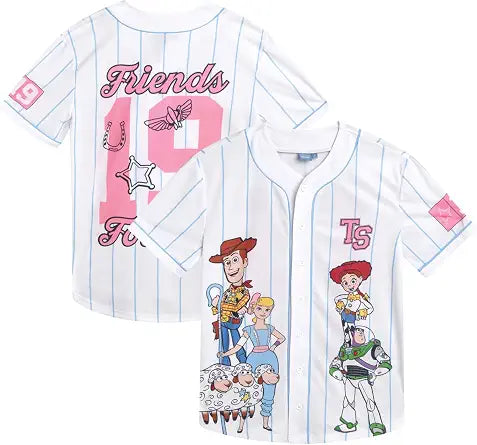 Disney Camiseta de béisbol para mujer, diseño de Mickey Mouse Lightning McQueen Marie, Lilo y Stitch | Tejido 100% poliéster, ligero y transpirable, malla o estilos con botones