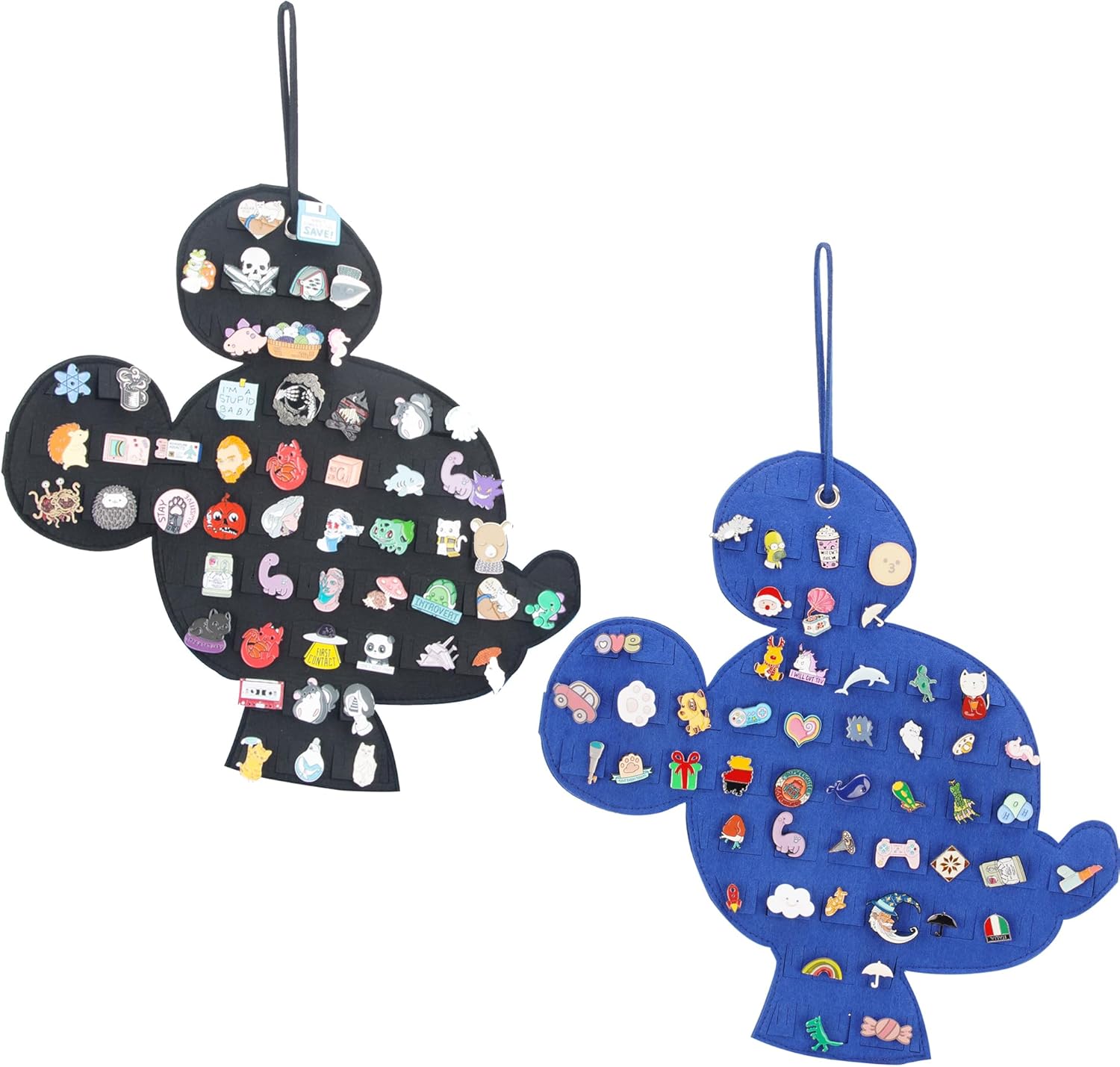 Organizador de broches colgantes, exhibición de pines esmaltados, lindo soporte de almacenamiento con forma de dibujos animados para broches (negro + rosa)