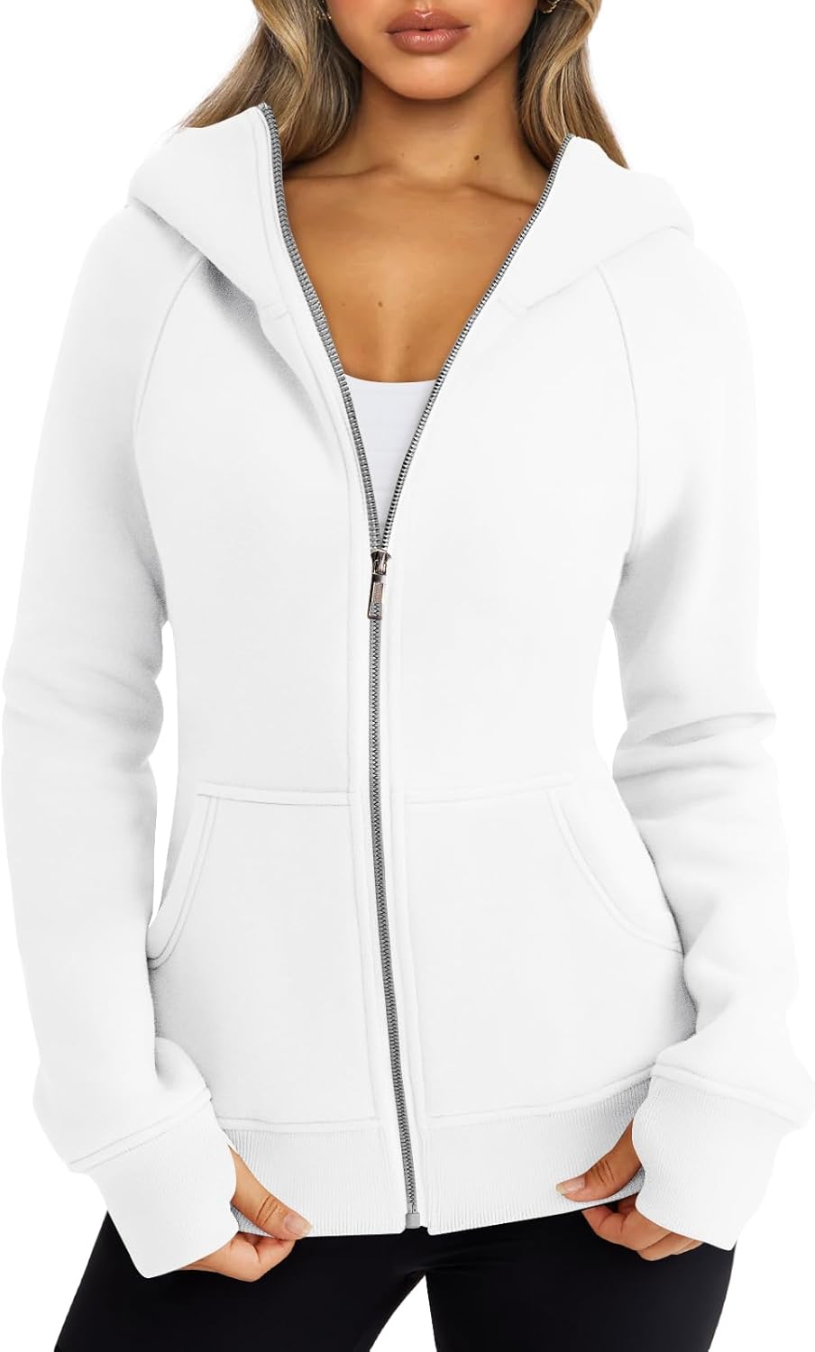 Trendy Queen Sudaderas con capucha y cremallera para mujer, chaquetas de vellón, talla extragrande, moda de otoño e invierno