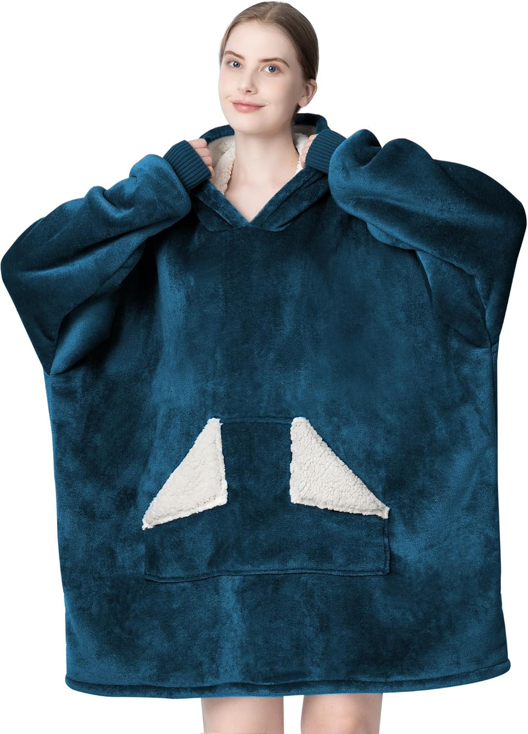Touchat - Manta con capucha portátil, sudadera con capucha de forro polar sherpa de gran tamaño con bolsillo gigante y mangas para adulto, regalo de manta gris cálida y acogedora para mujeres