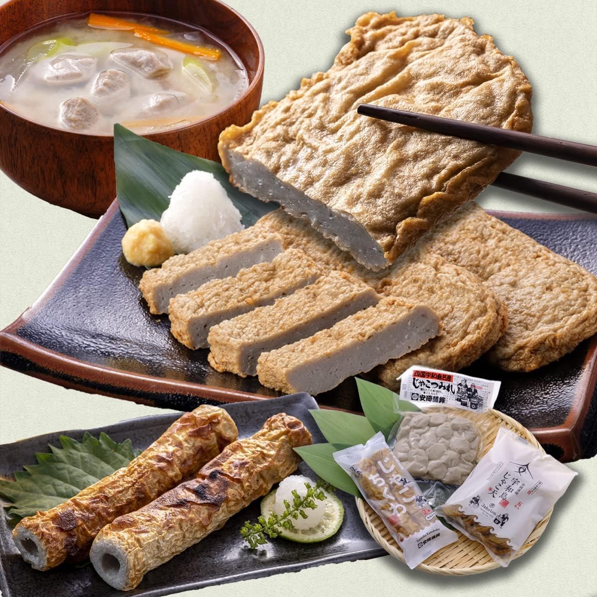 Yasuoka Kamaboko Uwajima Jakoten Trial Set (3 Types / Fish Paste Products) Ehime Jakoten Chikuwa (Uwajima Jakoten 5 pieces, Jako Chikuwa 2 pieces, Jako Tsumire 1 bag) Side Dishes Snacks Ochugen