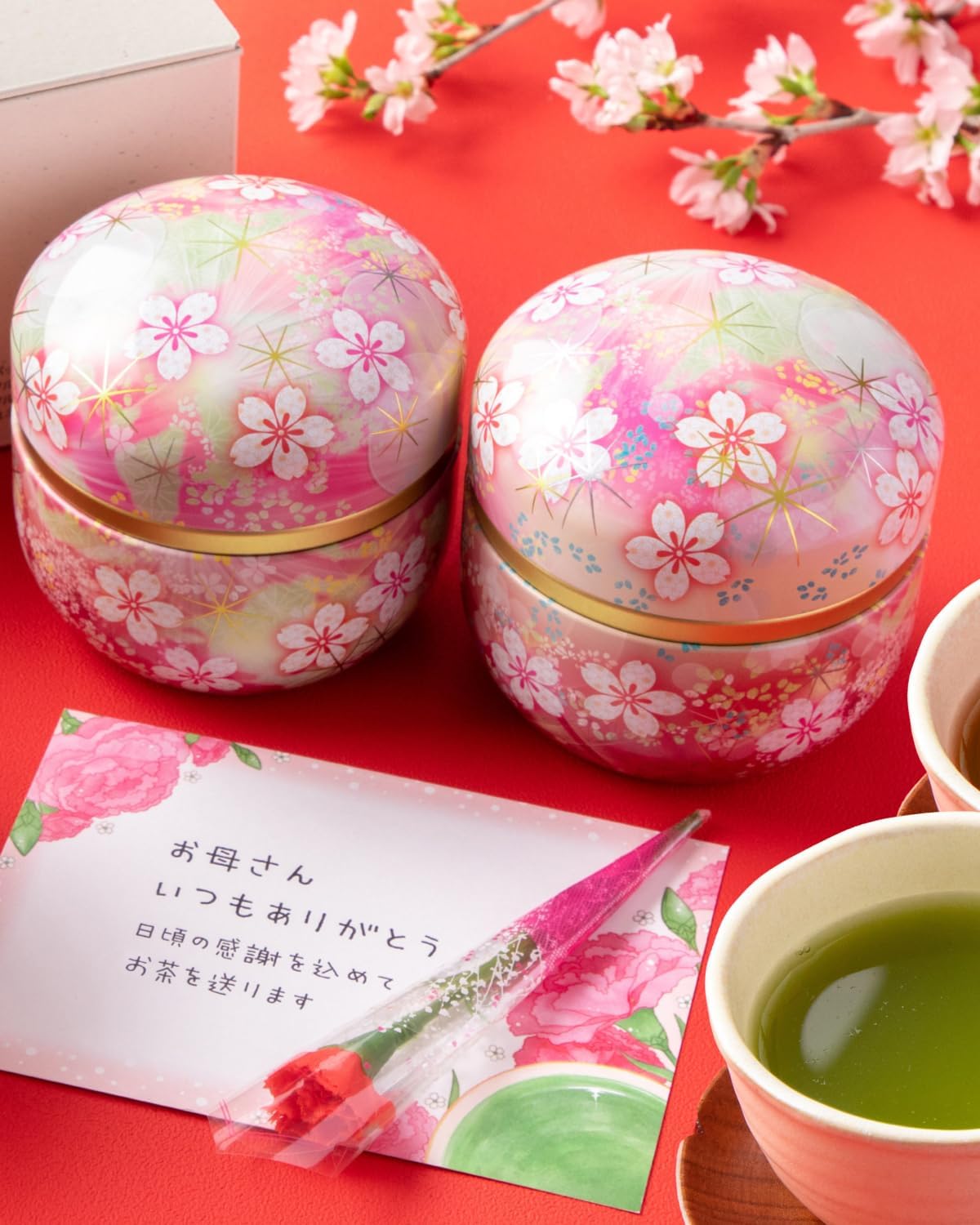 Arahataen Earth's Poem Flower Patterned Glass Canned Tea 2-Can Box (80g x 2) Pink Blue Tea Shizuoka Tea Suzuko Can Gift Gift Set Tea Can Green Tea Deep Steamed Tea Leaves Gift Present Makinohara Tea