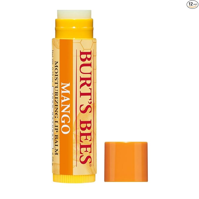 Burt's Bees - Bálsamo labial hidratante 100 % natural, fresa con cera de abejas y extractos de frutas, 4 tubos