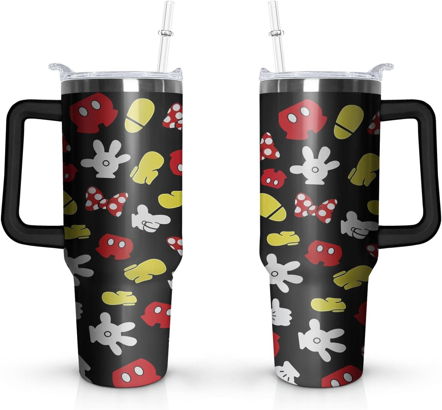 Vaso Tumbler de Ratón de Dibujos Animados de 40 Oz con Tapa y Pajita de Acero Inoxidable Aislado con Asa Lazo Taza de Café de Viaje - Regalo de Cumpleaños, Navidad